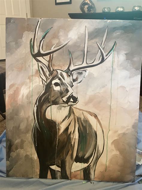 Abstract Deer Buck Painting Original Acrylic Abstract Painting 30 In