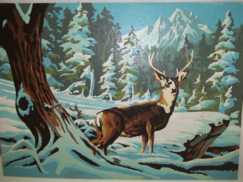 Vintage Winter Scene With Deer Paint By Number Painting