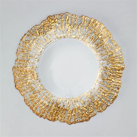 Glass Reef Charger Plate 13 8 Pack Clear W Gold Rim Charger Plates Glass Charger Plates