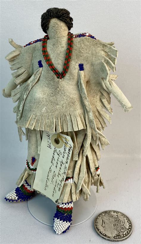 Lot Vintage 1940 Mescalero Apache Native American Squaw Doll W Beaded Buckskin Outfit