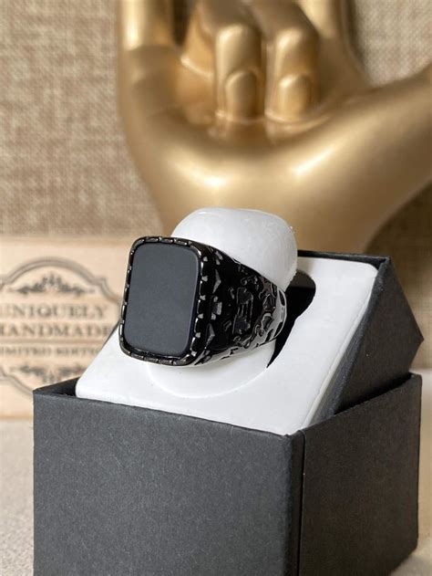 Mens Signet Ring Black 5x Layered Stainless Steel Etsy In 2020