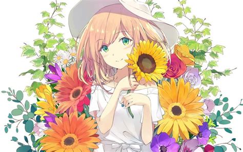 Desktop Wallpaper Cute Anime Girl Flowers Hd Image