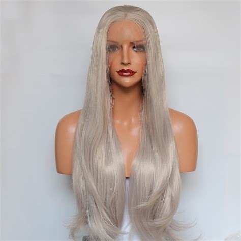 Fantasy Beauty Silver Platinum Blonde Lace Front Wig Ash Long Natural Wavy Soft Synthetic Fiber