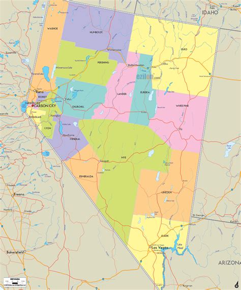 Nevada State Map With Counties And Cities Time Zones Map