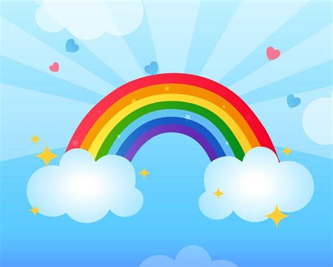 Premium Vector Cute Cartoon Rainbow With Clouds And Sparkles Isolated
