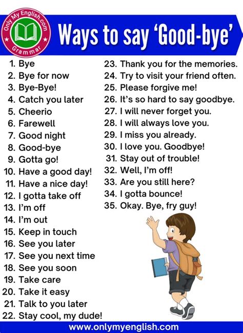 Different Ways To Say Good Bye Vocabulary Words Other Ways To