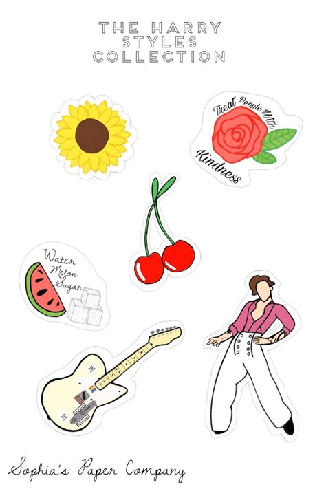 The Harry Collection Sticker Sheet Is Shown With An Image Of A Guitar Watermelon And Cherries