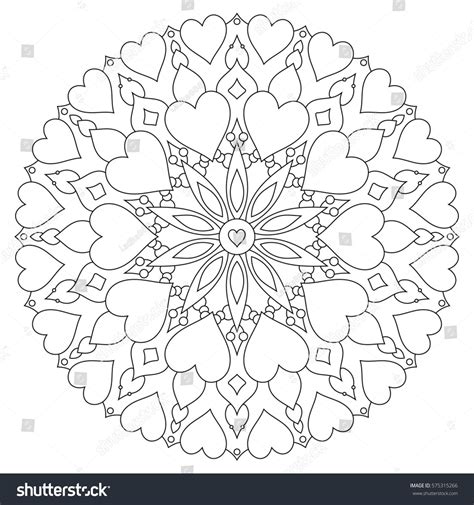 Mandala With Hearts On A White Background Coloring Book Page For