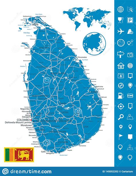 Sri Lanka Detailed Map And Map Navigation Set Stock Vector