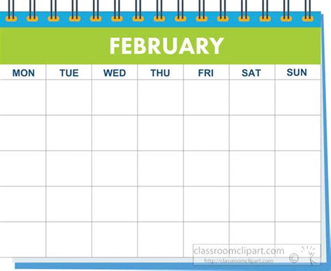 Calendar Clipart Month Spiral February Calendar Clipart Classroom