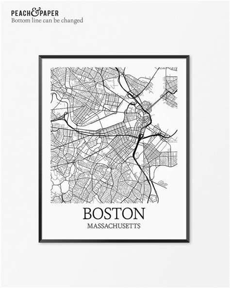 Boston Map Art Print Boston Poster Map Of Boston Decor Boston City