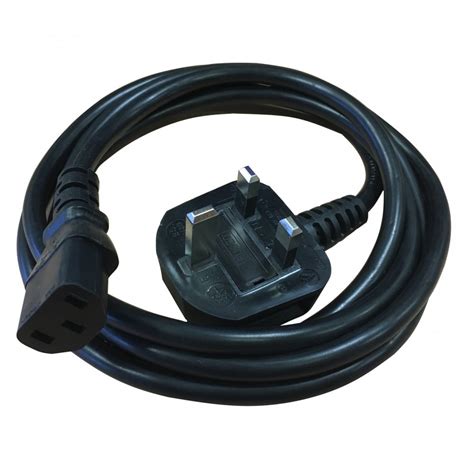 Black Iec C13 To Uk Mains Plug 2m Kettle Lead Ce Approved