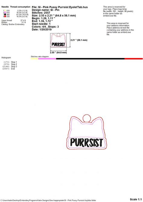 Pink Pussy Hat Purrsist Snap Tab Eyelet Keyfob Embroidery Design