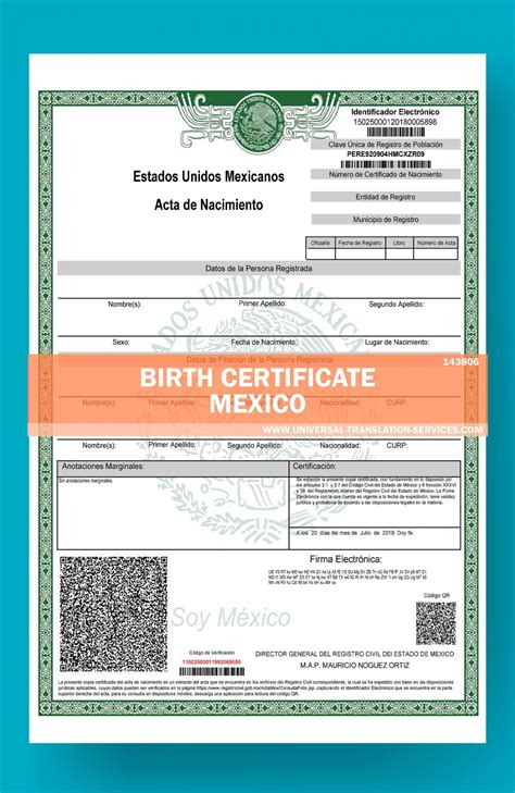 mexican birth certificate translation template
