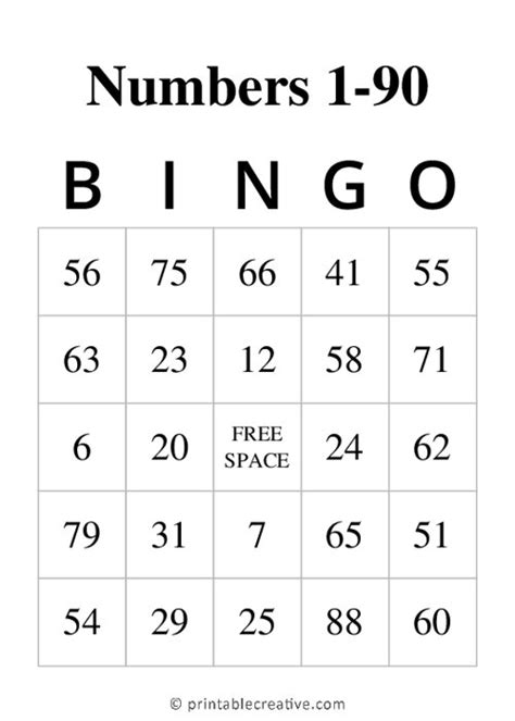 Numbers 1 90 Bingo