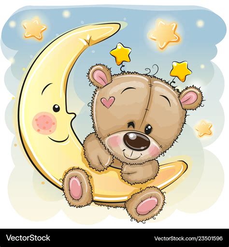 Cute Cartoon Teddy Bear On Moon Royalty Free Vector Image