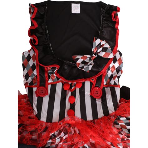 Girls Killer Clown Costume Halloween Evil Harlequin Jester Fancy Dress