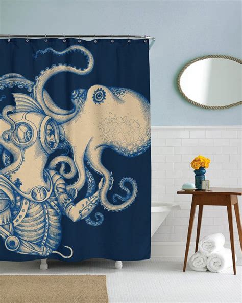 Octopus Shower Curtain Kraken Bath Decor Nautical Bathroom Etsy