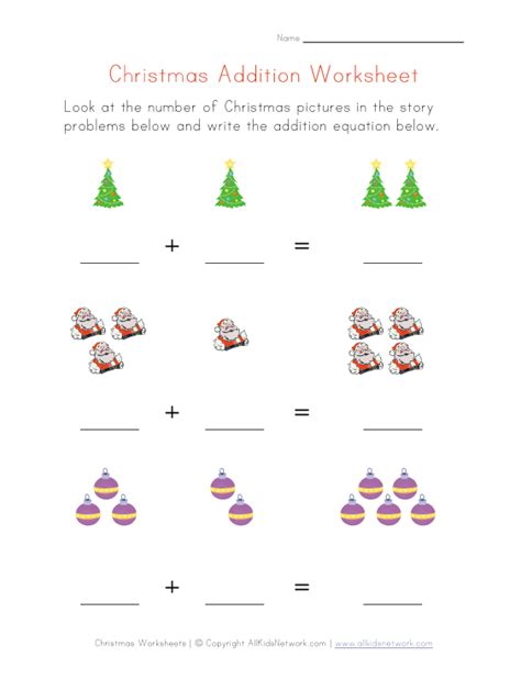 Addition Worksheet Christmas Theme