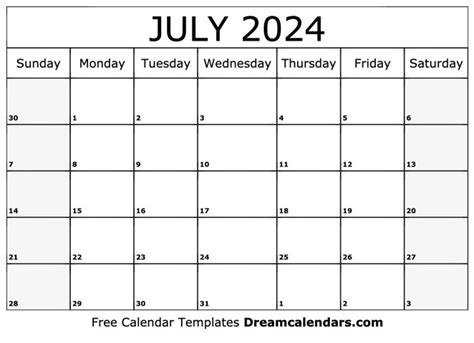 July 2024 Calendar 2024 Calendar Printable