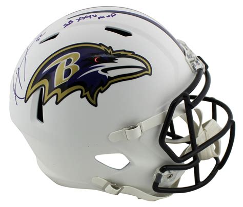 Ray Lewis Signed Ravens Full Size Matte White Speed Helmet Inscribed Sb Xxxv Mvp Beckett Coa