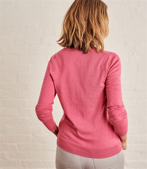 Peony Pink 10 Cashmere And 90 Cotton Womens Cashmere And Cotton V Neck