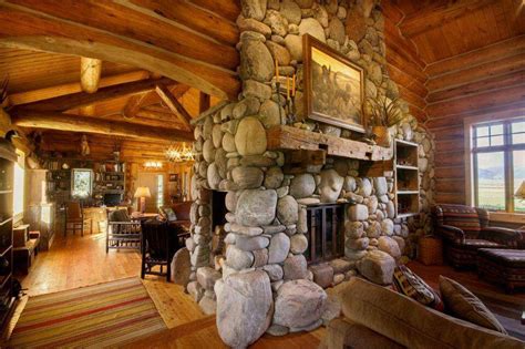 She plunked herself down at the table. River Rock Fireplace Log House New Home Pinterest - Kelseybash Ranch | #6932