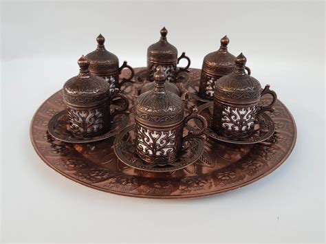 Ottoman Turkish Coffee Cups Set 6 Pcs Handmade Copper Arabic Coffee