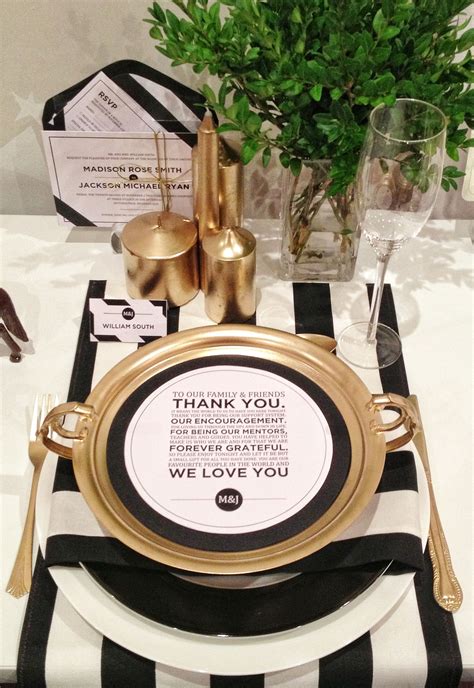 Shop now metallic gold ribbon, $10.99. Black & Gold Wedding table setting, styling by Pack A ...