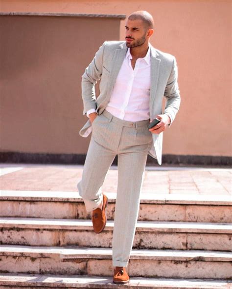 Pale Green Suit With Brown Loafers Hockerty