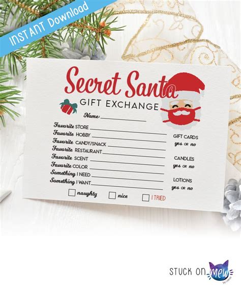 Printable Secret Santa T Exchange Christmas Secret Santa Christmas