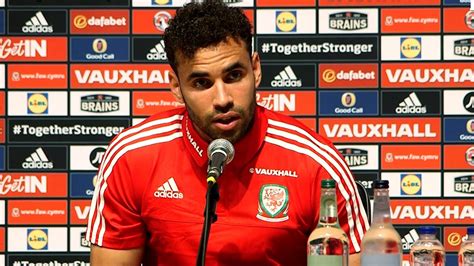 hal robson kanu ben davies and andy king speak to the press at the faw media centre in dinard