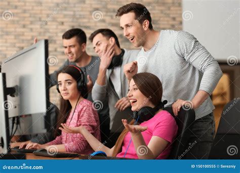 Young People Playing Video Games At Tournament Stock Image Image Of