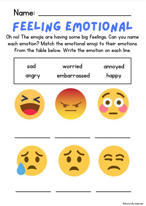 Feeling Emotional Emoji Feelings Identification Worksheet Behavior