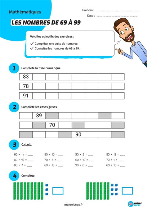 Exercices Les Nombres De 70 à 99 Pour Cp Ce1 Maître Lucas