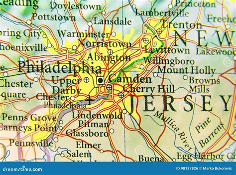Geographic Map Of Us City Philadelphia And Other Important Cities Stock