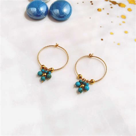 Turquoise And Gold Filled Balls Hoop Earrings Nicteshop