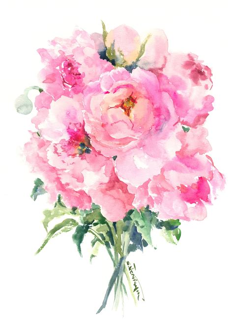 Peony Flowers Soft Pink Artwork Original Watercolor Original