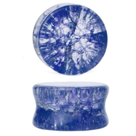 Blue Cracked Glass Double Flared Plugs G Double Flared Plugs