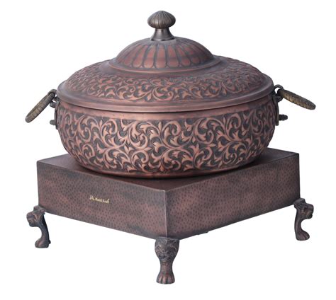 Smokey Copper Flower Embossed Handi With Heritage Chowki And Clamp Lid Holder At Rs 21248piece