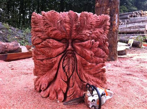 A Tree Stump That Has Been Carved Into A Face