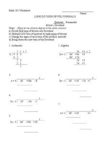 long division of polynomials worksheet for 6th grade
