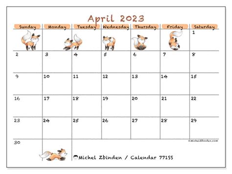 April 2023 Printable Calendar “51ss” Michel Zbinden Us