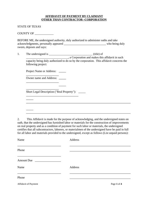 Affidavit Payment Contractor Doc Template Pdffiller