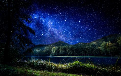 Download Mountain Lake Star Starry Sky Sky Nature Night 4k Ultra Hd