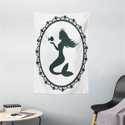 Article about vintage mermaids that i own and vintage mermaid reproductions that i create from vintage mermaid molds. Mermaid Tapestry, Vintage Graphic Illustration of a Framed Princess Mermaid with Crown and Fish ...