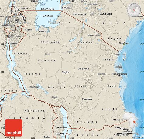 Shaded Relief Map Of Tanzania