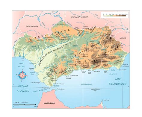 Andalucía Físico Mapa Vectorial Editable Eps Freehand Illustrator