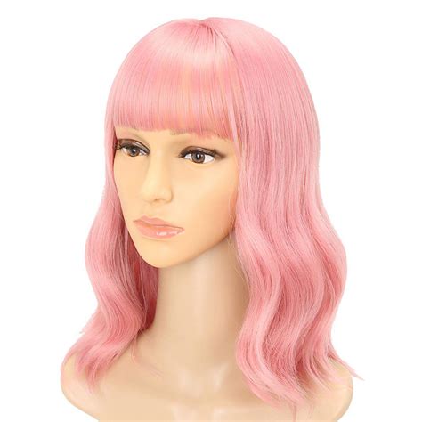 [33 Off] Fluffy Pink Charming Wavy Synthetic Long Hair Party Cosplay Wigs With Bang Rosegal