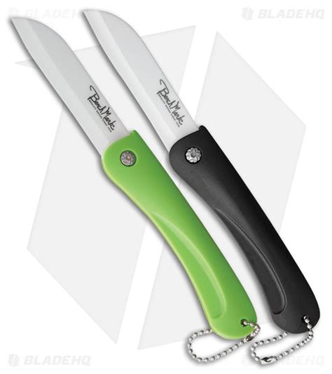 Benchmark Ceramic Folding Knife Black And Green Handle 3 White Blade Hq